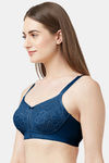 Soie Double Layered Non Wired Full Coverage Lace Bra - Blue — thumbnail 3